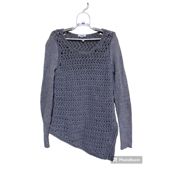 Helmut Lang Sweater Open Knit Wool Cashmere Gray Small Asymmetric Pullover - Picture 1 of 9